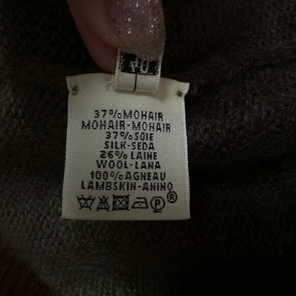 Hermes Sage Taupe Mohair Wool Silk Lambskin Tassel Midi Sweater Dress Size 40 - Picture 6 of 7